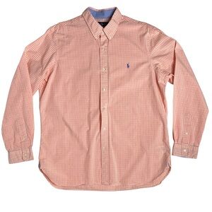 Ralph Lauren Cotton Stretch Orange & White Gingham Check Button Down Shirt XL